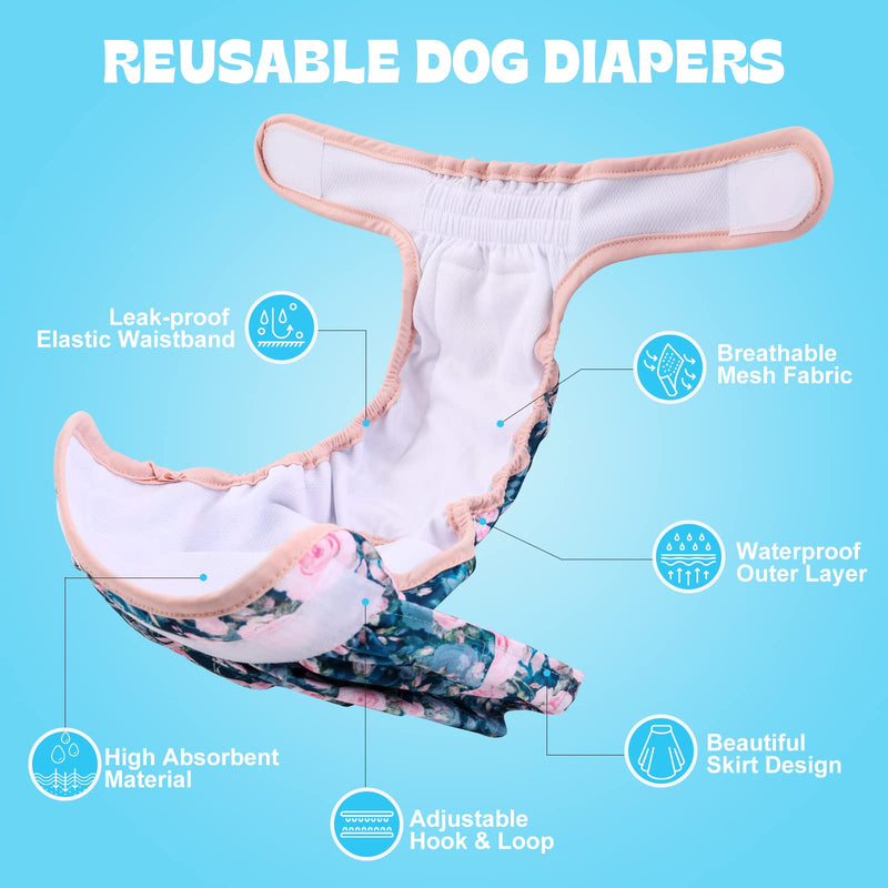 NOYAL Washable Dog Diapers Female Reusable High Absorbency Leak-Proof Rose Pattern Doggie Diapers 3 Pack Small 9.5-15.7'' - BeesActive Australia