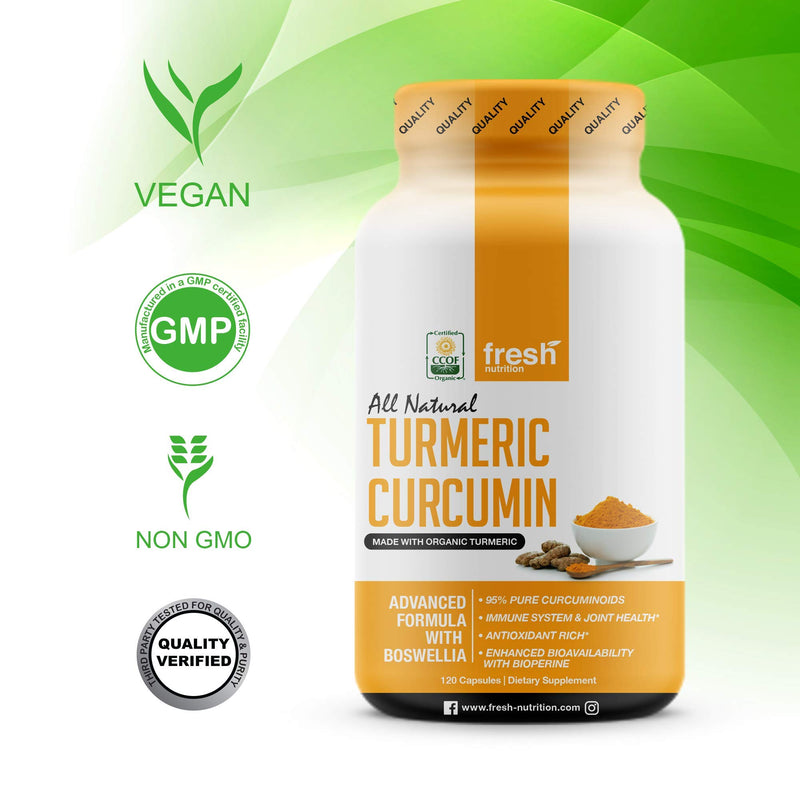 Organic Turmeric Curcumin with Added Boswellia & Bioperine for Potent Joint & Inflammation Support - Best Natural Joint Pain Relief - 120 Capsules - Organic - Non GMO - NO Soy/Gluten - Vegan Friendly - BeesActive Australia
