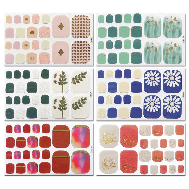 DANNEASY 12 Sheets Adhesive Toe Nail Wraps Polish Decal Strips with 1Pc Nail File + Wood Cuticle Stick Mix-Color Nail Art Stickers Manicure Kit for Women kit 2 - BeesActive Australia