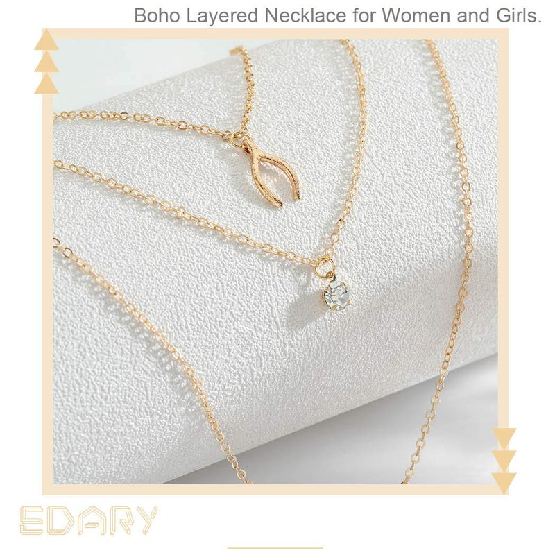 Edary Multi Layer Necklace Wishing Bone Pendant Sequin Necklaces Chain Jewelry for Women and Girls. - BeesActive Australia