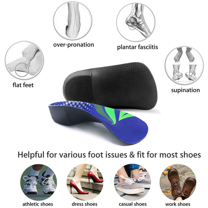 RooRuns Orthotic Insoles, 3/4 High Arch Support Shoe Inserts Insoles for Flat Feet, Plantar Fasciitis, Foot Arch, Feet Fatigue - Heel Cushion for Men, Woman, Medium (6-9.5 UK), Deep Blue Medium (6-9.5 UK) - BeesActive Australia