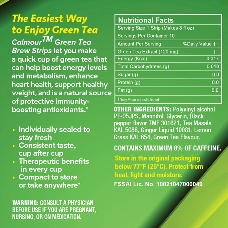 Calmour Natural Green Tea Extract Strips 10 Pack | Green Tea Bags Alternative Travel Friendly On-The-Go Quick Dissolving Strips | Lemon Ginger Tea with Antioxidants | Matcha Green Tea Powder - BeesActive Australia