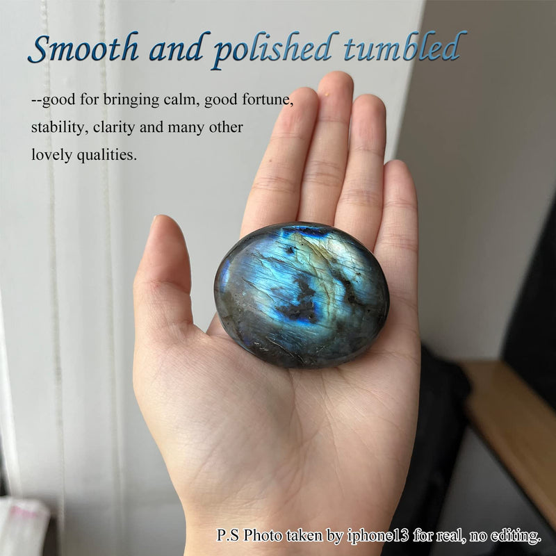 Labradorite Healing Stones, Natural Palm Stone, Healing Crystals Polished Gemstone Irregular Banded Pocket Worry Stones with Energy - Large Size Reiki Crystal Used for Intuition Labradorite Palm Stone - BeesActive Australia