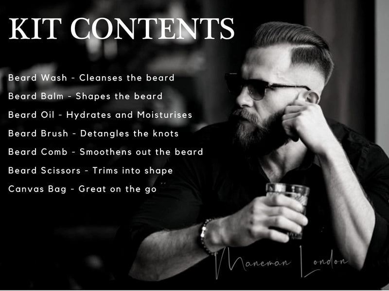 Maneman London Beard Grooming Kit for Men - 7 Piece Gift set, shampoo, oil, softens,itch free relief - BeesActive Australia