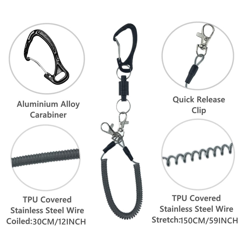 N++A Magnetic Net Release Magnet Clip Holder Retractor with Lanyard Carabiner for Fly Fishing Black/ D Carabiner - Short Lanyard: For Small Fishing Tools - BeesActive Australia