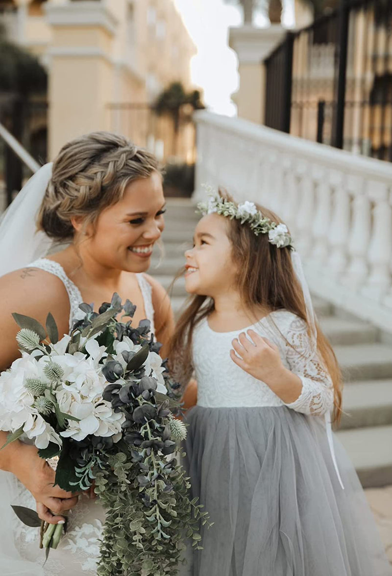 Merroyal Girls Flower Crown Floral Headpiece Floral Crown Wedding Festivals Photo Props (Green Leaf and White) Green Leaf and White - BeesActive Australia