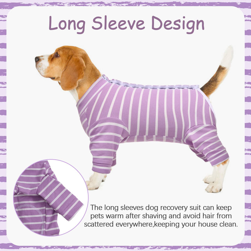 Kuoser Dog Onesie Recovery Suit, Puppy Long Sleeve Bodysuit After Surgery Shirt for Shedding Skin Disease Wound Protection, Pet Pajamas Anti-Licking Cone Alternative for Small Medium Cats Dogs Large (Back Length: 14.6'') Purple - BeesActive Australia