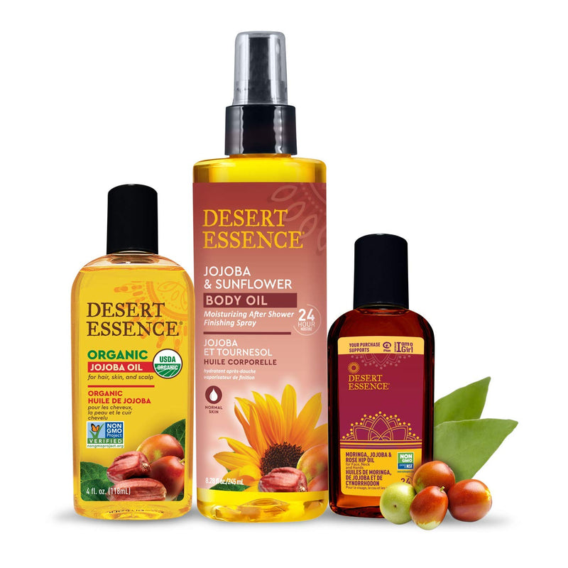Desert Essence Organic Jojoba Oil - 4 Fl Oz - Moisturizer for Face, Skin, Hair - Cleanses Clogged Pores - May Prevent Scalp Flakiness - Fights Skin Infections - USDA - Suitable for Sensitive Skin 4 Fl Oz (Pack of 1) - BeesActive Australia