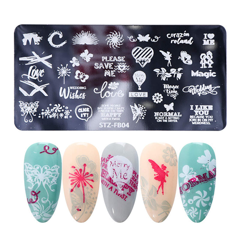 Nail Stamper Set 5PCS Nail Stamping Plates + 1 Stamper + 1 Scraper Lace Word Letter Love Heart Cupid Eros Butterfly Leaf Stars Moon Spaceship Pattern Nail Design Kit Nail Supplies DIY Decoration Tool - BeesActive Australia