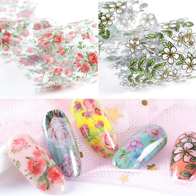 Lookathot 10Sheets Retro Small Floral Flower Rose Pattern Sky Stars Nail Art Stickers Symphony Foil Paper Printing Transfer Acrylic Decals DIY Decoration Tools - BeesActive Australia