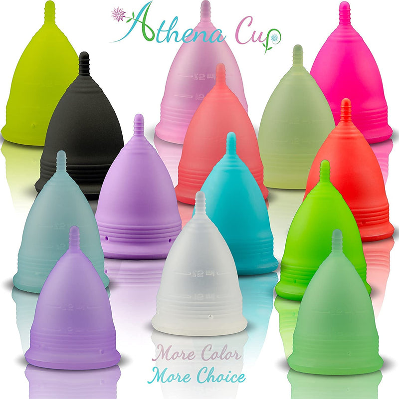 Menstrual Cups Set 2 Pack - (Large and Small) - Premium Reusable Period Cup Set for Regular and Heavy Flow - Insert Easier with The Athena Form Fit Rim - Solid Pink Size 1 and 2 - by Athena Cup Solid Blue - BeesActive Australia