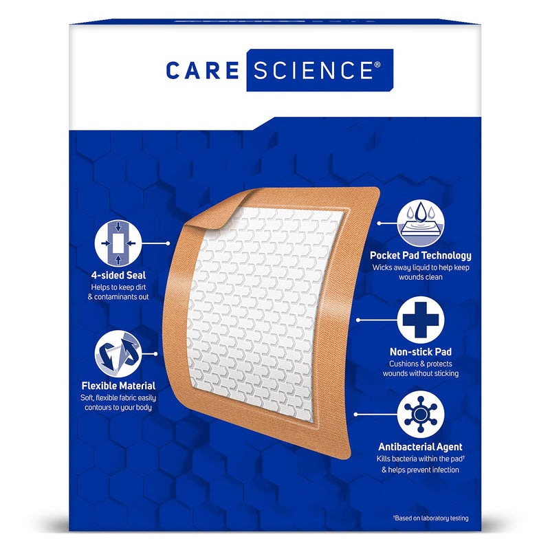 Care Science Fabric Adhesive Pad Bandages, 3x4 inches Extra Large Flexible Non-Stick Strip, Helps Prevent Infection, Breathable Protection, for First Aid & Wound Care, 30 Count - BeesActive Australia