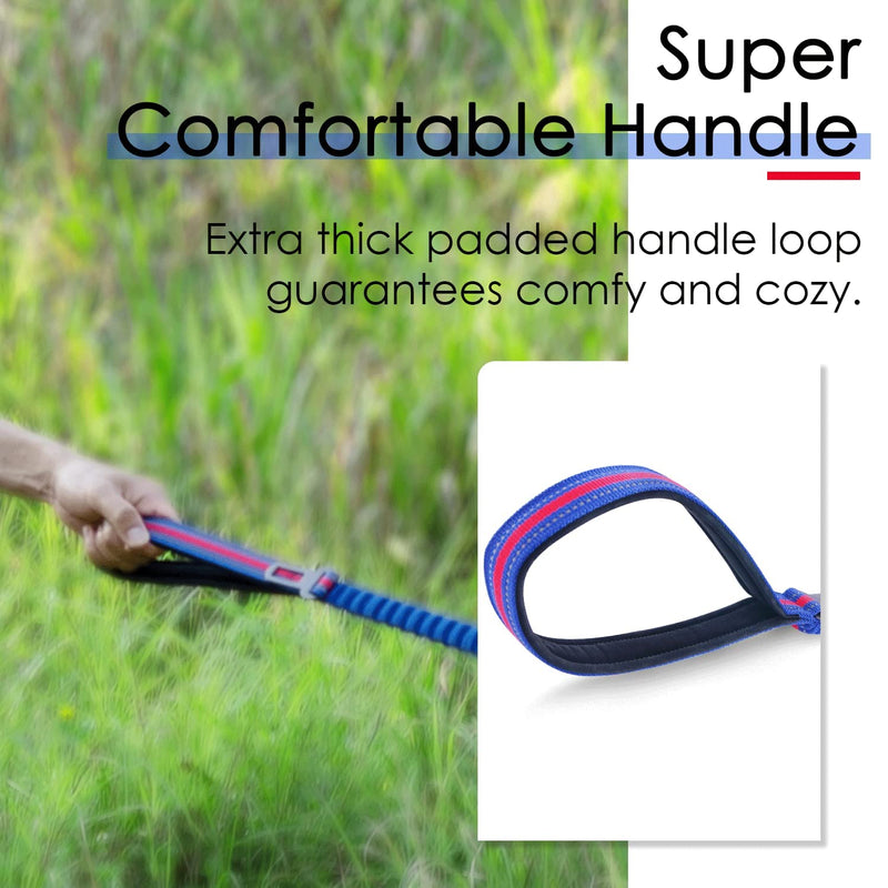 ThinkPet Dog Leashes –Traffic Control Double Handle Leash, 2 Handles Leash Comfortable Padded Heavy Duty Bungee No Pull Reflective Lead with Car Seat Belt for Medium Large Dogs Training Walking 4FT bluered - BeesActive Australia