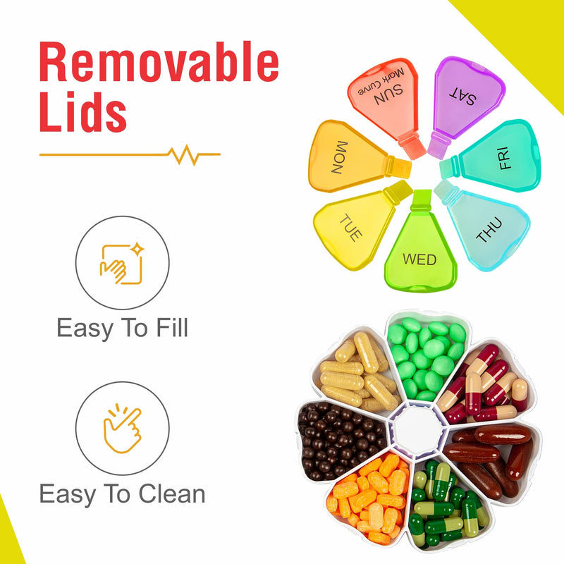 Portable Weekly Pill Box Organiser | Easy to Open 7 Day Premium Quality Tablet Box | Travel Pill Case with Snap Shut Lids Design |Tablet Organiser for Vitamins, Supplements & Medicine Flower-rainbow-white - BeesActive Australia