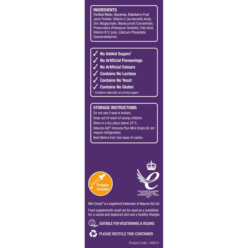 Natures Aid Immune Plus Mini Drops for Infants and Children, No Added Sugar, 50 ml (Pack of 1) Mini Drops Immune Plus, 50 ml - BeesActive Australia