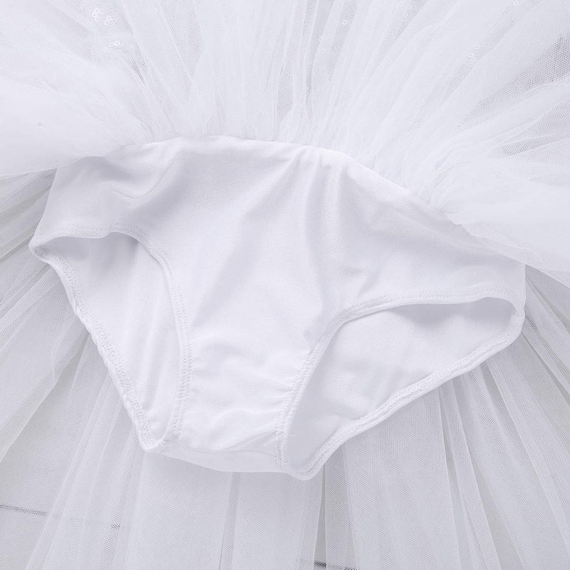 [AUSTRALIA] - TiaoBug Kid Girls Sleeveless Dance Dress Sequined Mock Neck Ballet Leotard Tutu Princess Contemporary Modern Dance Costume White 7 / 8 