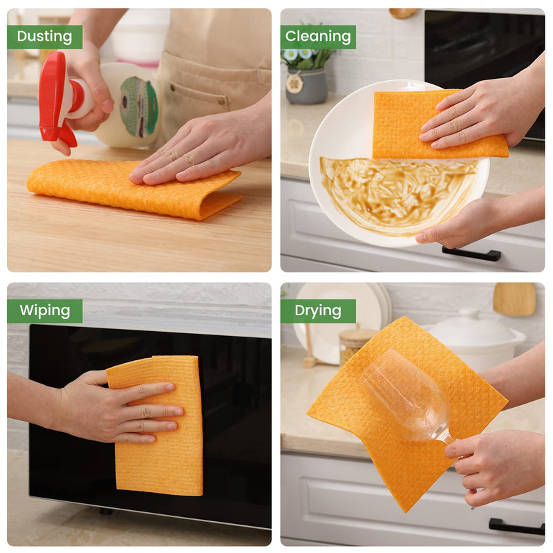 Homaxy Swedish Dishcloths for Kitchen, 10 Pack Reusable and Eco-Friendly Cellulose Sponge Cloths Dish Towels, Absorbent and No Odor Paper Towels for Dishes ＆ Counters, Orange Pack of 10 - BeesActive Australia
