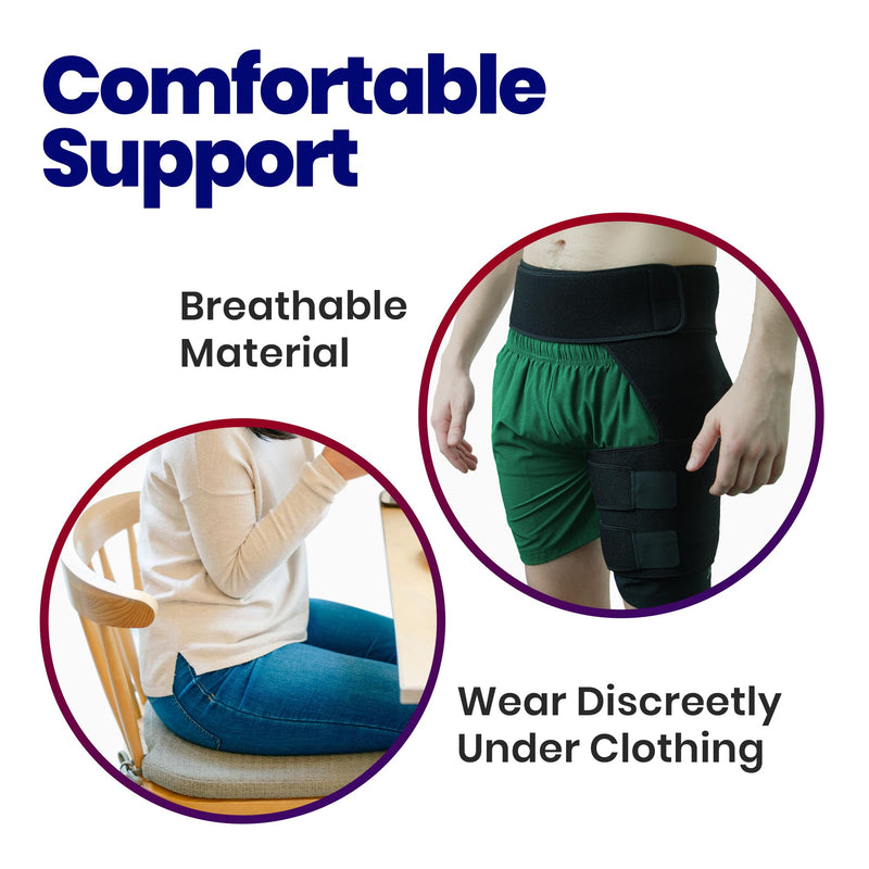 Hip Brace Thigh Compression Sleeve – Hamstring Compression Sleeve & Groin Compression Wrap for Hip Pain Relief. Support for Hips, Sciatica, Quad Muscle Strains Fits Both Legs Men & Women (Large) L (Pack of 1) - BeesActive Australia
