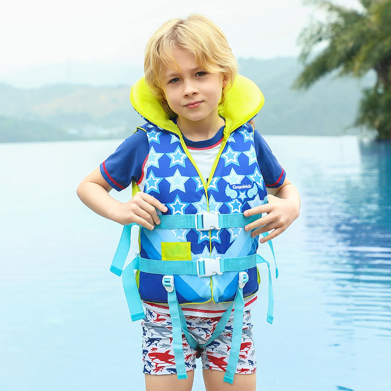 Gogokids Life Jacket Swim Float Vest for Kids - Boys Girls Heads-Up Flotation Jacket Buoyancy Swimsuit Swimwear for Children Swimming Learning Swim Aid Blue X-Small (Pack of 1) - BeesActive Australia
