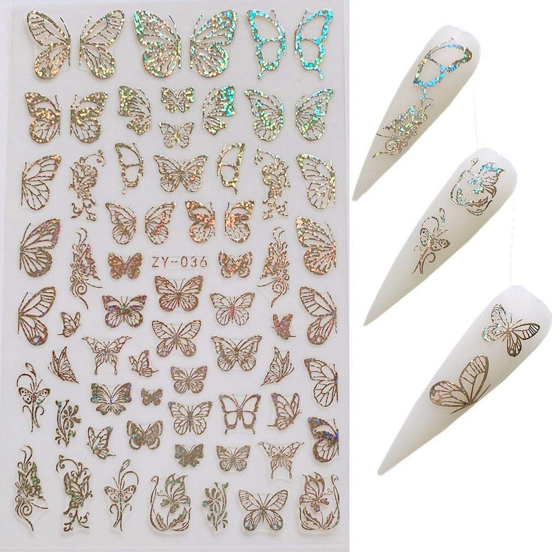 NAIL ANGEL 8Sheets Nail Art Adhesive Sticker Sheets Different Laser Gold and Silver Color Butterfly Shapes Nail Art Decoration 10238 - BeesActive Australia