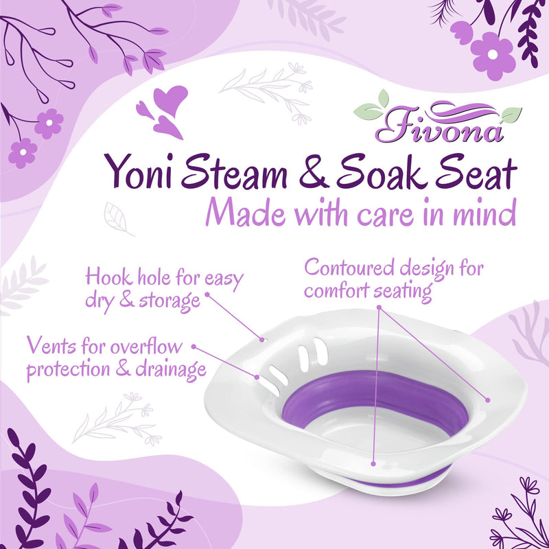 Fivona Sitz Bath V Seat for Soak and Steam Postpartum Care - Expandable Seat - Vaginal Steaming Tub - Collapsible Basin for Hemorrhoids Treatment - BPA Free Temperature Resistant - Universal Fit White-Purple - BeesActive Australia