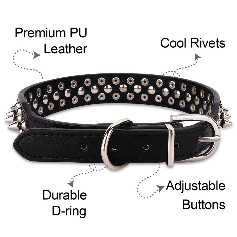 Spiked Studded Leather Dog Collar with Leash, Epesiri Rivet PU Leather Dog Collars for Pit Bull, Durable Leather Cat Collar with Spiked Studded for Small Medium Large Breed Best Gift Pet Rivet Collar Black L=13.7"-16" - BeesActive Australia