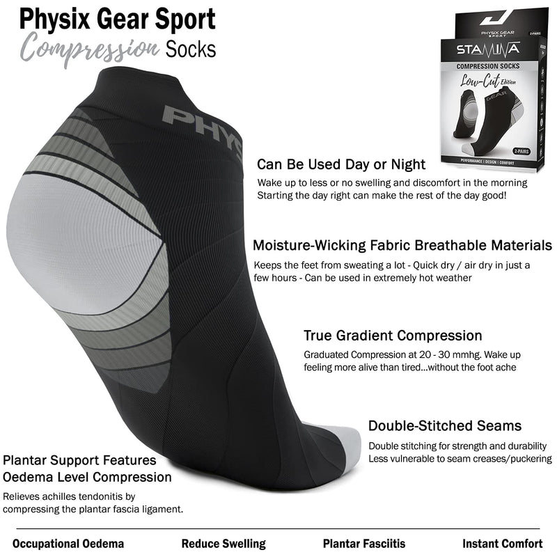 Low Cut Socks Men & Women - Ankle Compression Running Socks with Arch Support Large-X-Large Black/Grey (2 Pairs) - BeesActive Australia