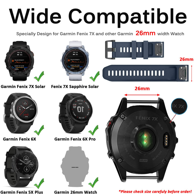 Miimall Compatible Garmin Fenix 7X Band, Soft Sport Silicone 26mm Replacement Wristband Lightweight Easy-Fit Band Straps for Garmin Fenix 26mm 7X/7X Solar/7X Sapphire Solar/6X/5X(Midnight Blue) Midnight Blue - BeesActive Australia