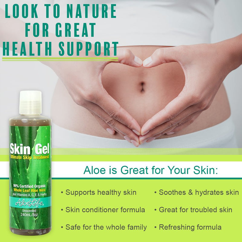 Aloe Life - Skin Gel and Herbs, 99 % Certified Organic, Whole Leaf Aloe Vera Plus Vitamin A, C, E and Herbs, Whole Leaf Aloe Vera is Concentrated to Give the Best Results (Unscented, 8 Ounces) 8 Ounce (Pack of 1) - BeesActive Australia
