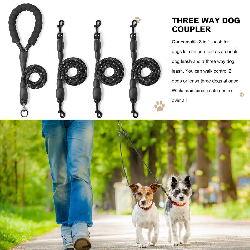 Xcellent Global Double Dog Leash Coupler No Tangle with Soft Handle for Two Small/Medium Dogs 3 Way Black - BeesActive Australia