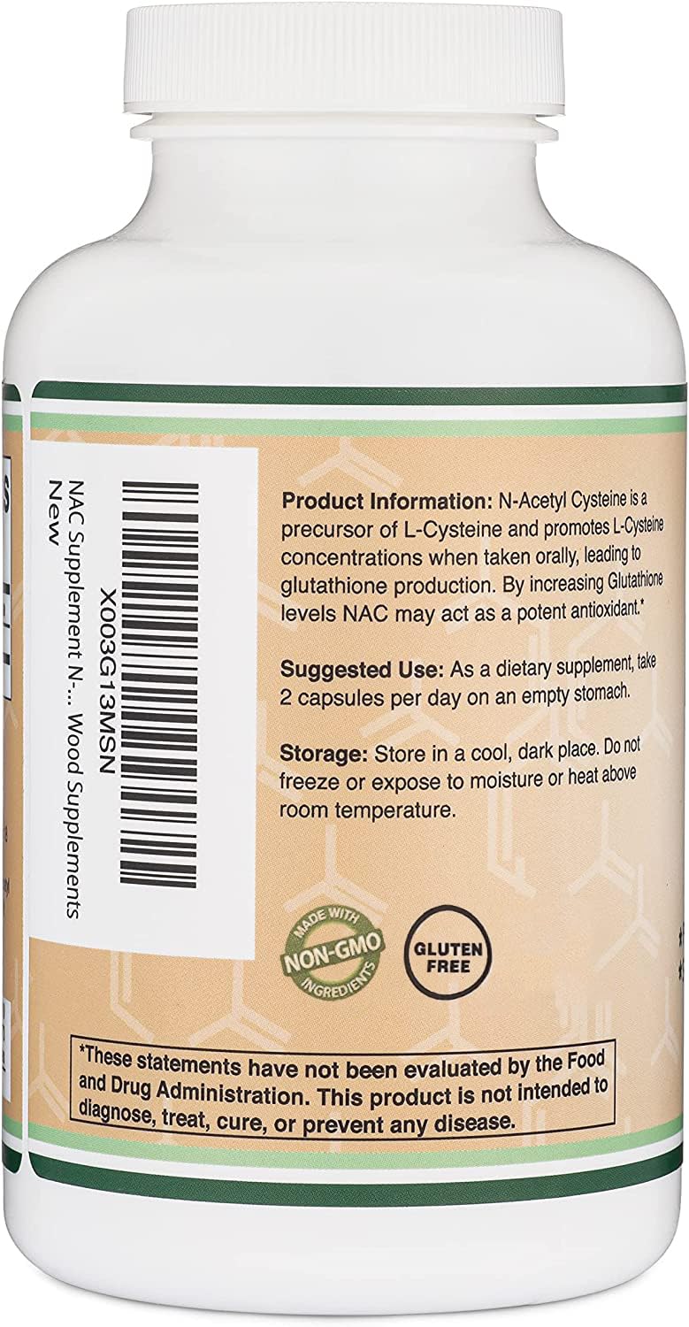 NAC Supplement N-Acetyl Cysteine (1,000mg Per Serving 500mg Per Cap, 210 Capsules) (Third Party Tested, Manufactured in The US) with Odor Masking Technology to Boost Glutathione Levels by Double Wood - BeesActive Australia