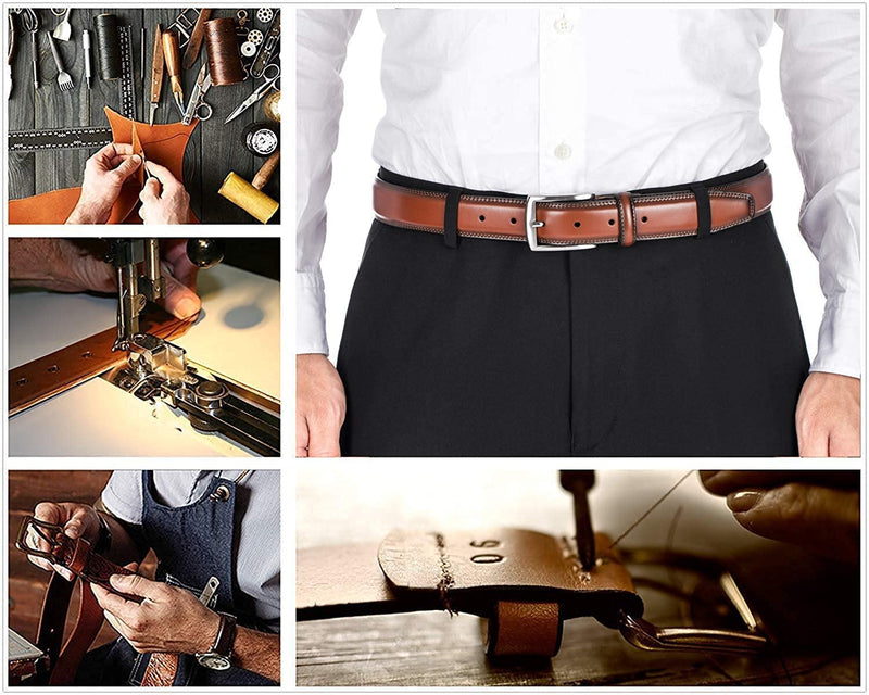KM Legend Men's Leather Dress Belt-Classic & Fashion for Work Business and Casual 36 Essential Brown - BeesActive Australia