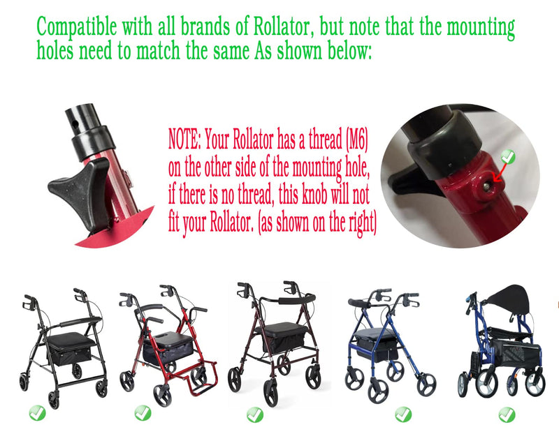ComsenMed Rollator Height Adjustment Knob,Deluxe Aluminum Rollator Accessories - 3 Point Knob W/Bolt, Rollator Parts -1Pair(2PCS) - BeesActive Australia