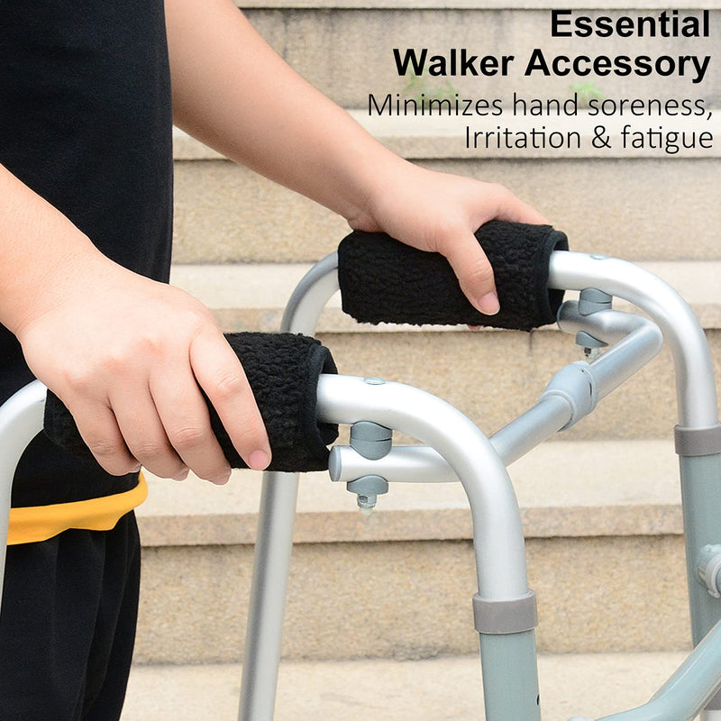 supregear Sheepskin Walker Hand Grips (2 Pack), Hand Pads Accessories for Walker Rollator Crutch Wheelchair Grips, Soft Comfortable Sheepskin Wool Covers, Non-Slip Durable Breathable Walker Accessory Black - BeesActive Australia