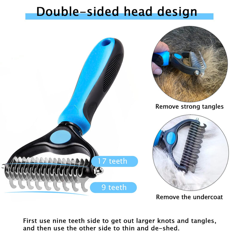 Nepfaivy Undercoat Rake for Dogs Cats - Dog Shedding Brush for Long Haired Dogs, Double Sided Dog Deshedding Brush, Undercoat Brush for Dogs, Pet Grooming Brush for Dematting with Dog Comb Blue and Black (With Free Bonus) - BeesActive Australia