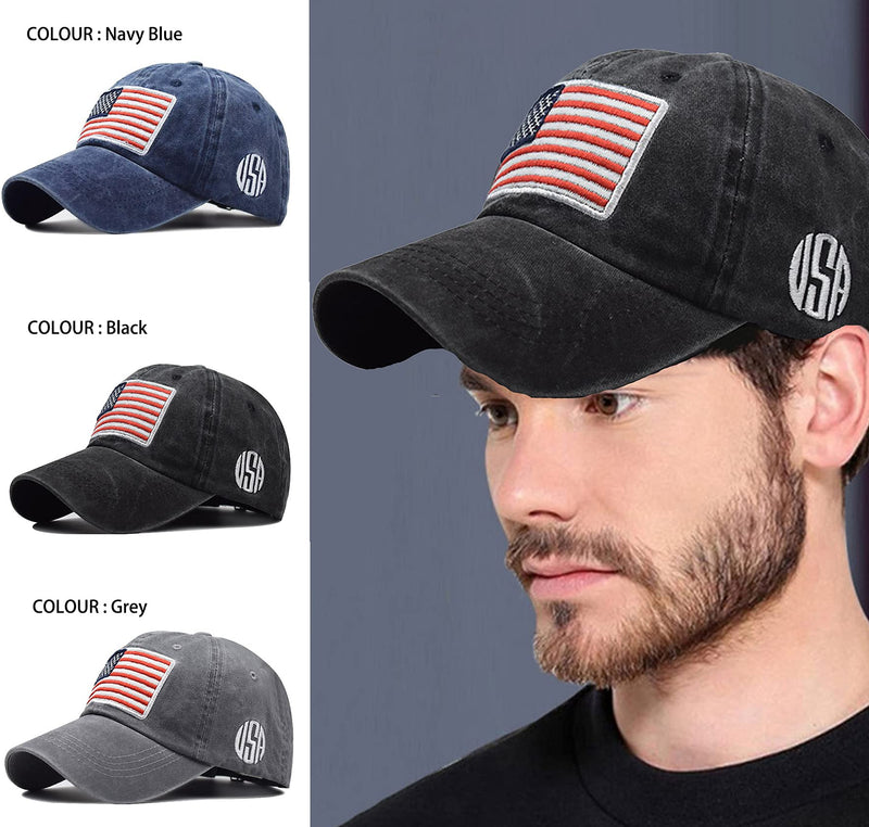 IZUS Washed Baseball-Hats American-Flag Distressed - 100% Distressed Cotton Dad Hat Embroiderred for Unisex Navy - BeesActive Australia