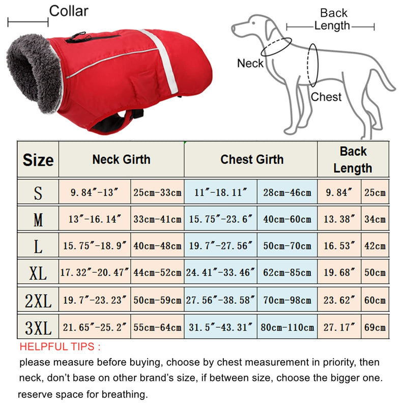Doglay Dog Winter Coat with Thicken Furry Collar, Reflective Warm Pet Jacket Waterproof Windproof Dog Clothes for Cold Weather, Soft Puppy Vest Apparel for Small Medium Large Dogs L(Chest : 19.7-27.56" , Back :16.53") Red - BeesActive Australia