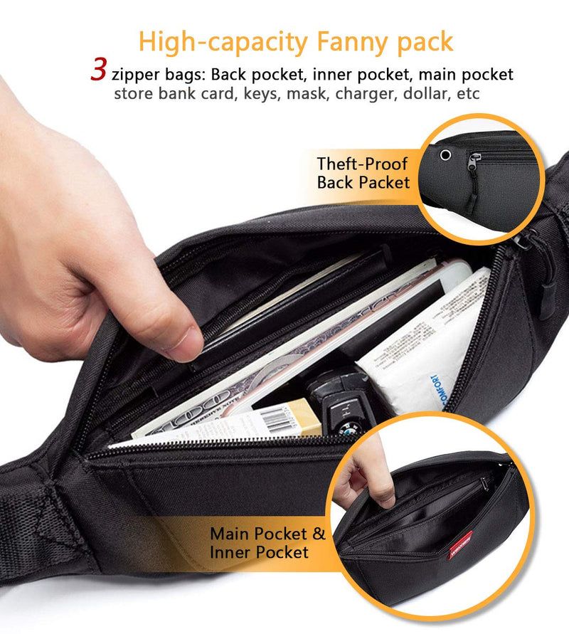 Adjustable Fanny Pack for Men Women Runing Waist Pack with Headphone Jack 3-Zipper Pockets Bag - BeesActive Australia