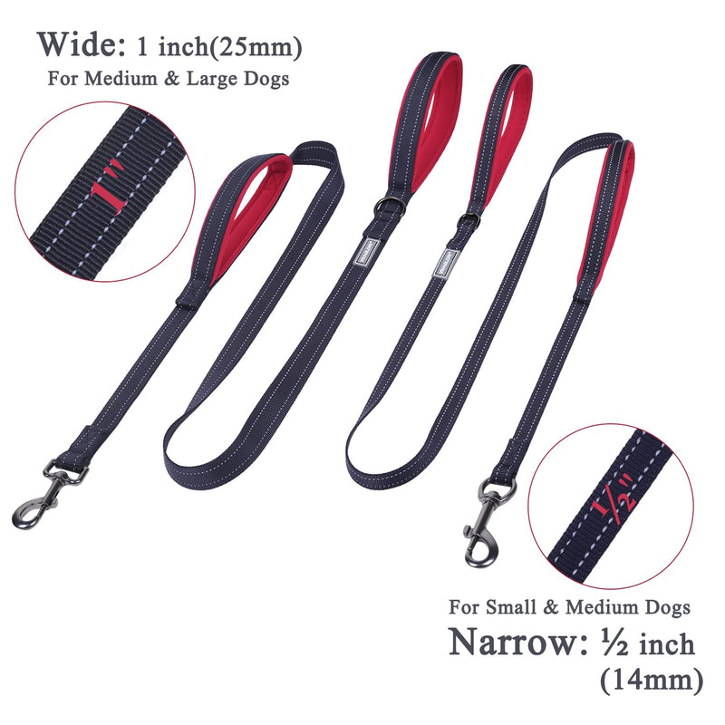 VIVAGLORY Dog Leash Traffic Padded Two Handles, Heavy Duty Reflective Leashes for Control Safety Training, Walking Lead for Small to Large Dogs 6 ft. x 1 in. (25~120 lbs.) Black - BeesActive Australia