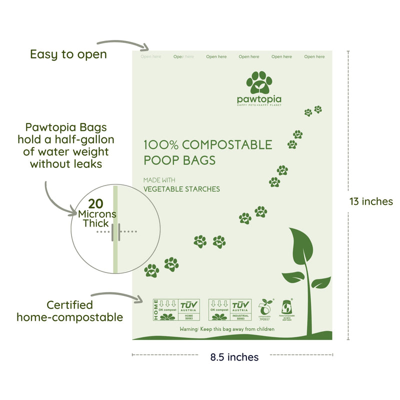 Pawtopia Certified Home Compostable Dog Poop Bags (120 Bags), Biodegradable Poop Bags, Cat Litter, Vegetable Starches, Eco-friendly Dog Waste Bags, Leak proof, Easy to Open, Give Back 120 Count (Pack of 1) Rolls only - BeesActive Australia