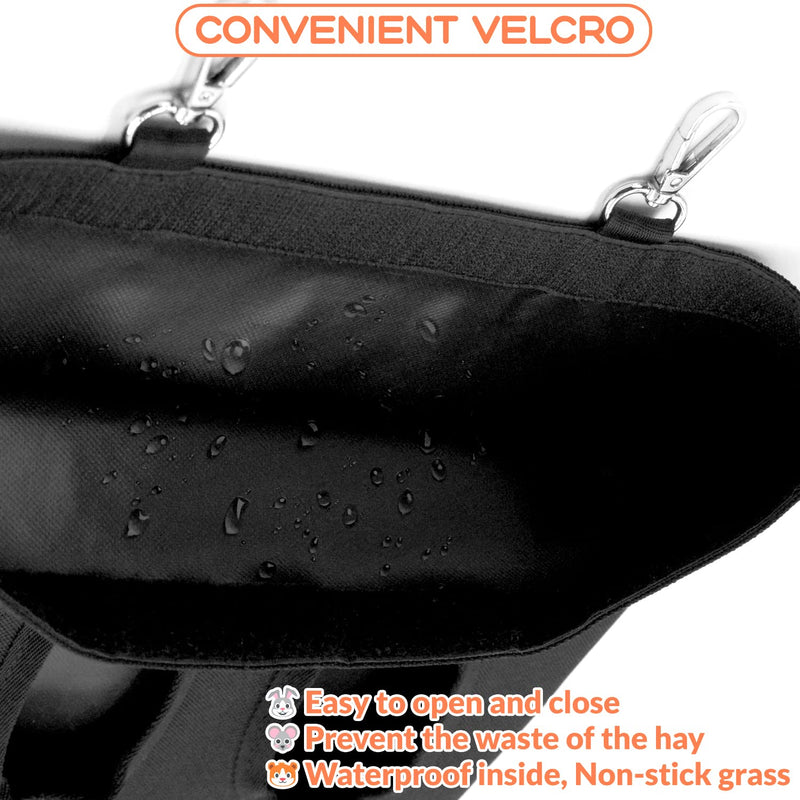 Rabbit Hay Feeder, Bunny Hay Bag for Rabbits, 3 Holes Large Capacity 600D Oxford Cloth Fabric Hanging Hay Feeder Bag for Small Animal M-11"x13.8" Black - BeesActive Australia