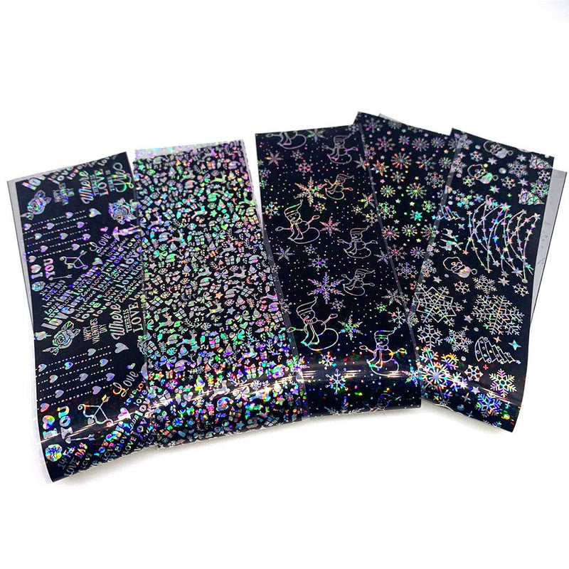 Holographic Nail Art Stickers Flower Rose Letter Snowflake Nail Foil Transfer Sticker Laser Gradient Wraps Nail Art Sticker for DIY Nail Art Manicure Decoration Black Chrismtas Gifts 10 Style - BeesActive Australia