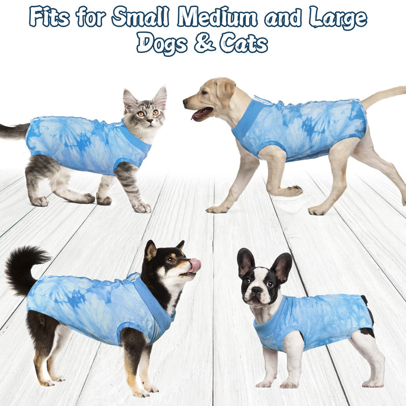 Dog Surgery Recovery Suit, Tie Dye Pet Surgical Suit for Female Dogs, Cone E-Collar Alternatives After Spay Professional Abdominal Wounds Protector, Neuter Dog Anti-Licking Onesie for Small Medium Large Dogs Blue - BeesActive Australia