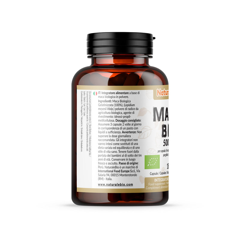 Organic Maca Capsules, 500mg - 180 Capsules. Gelatinised, Natural and Pure, from Organic Peruvian Maca Root. Vegetarian and Vegan Friendly. NaturaleBio - BeesActive Australia