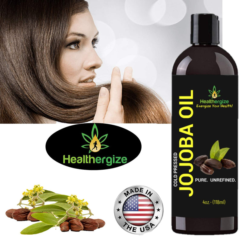 Healthergize Jojoba Oil For Hair, Skin, Nails, Lips, Cuticles, Stretch Marks- Carrier oil, massage-4 oz. - BeesActive Australia