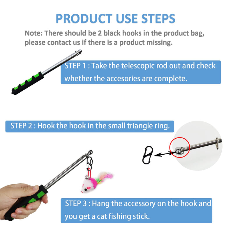WHEFORY Retractable Cat Teaser Cat Wand Toy, Cat Toys for Indoor Cats Interactive Cat Toy Fishing Rod with 11 Pcs Refills Feather Toys & Plush Animals - BeesActive Australia
