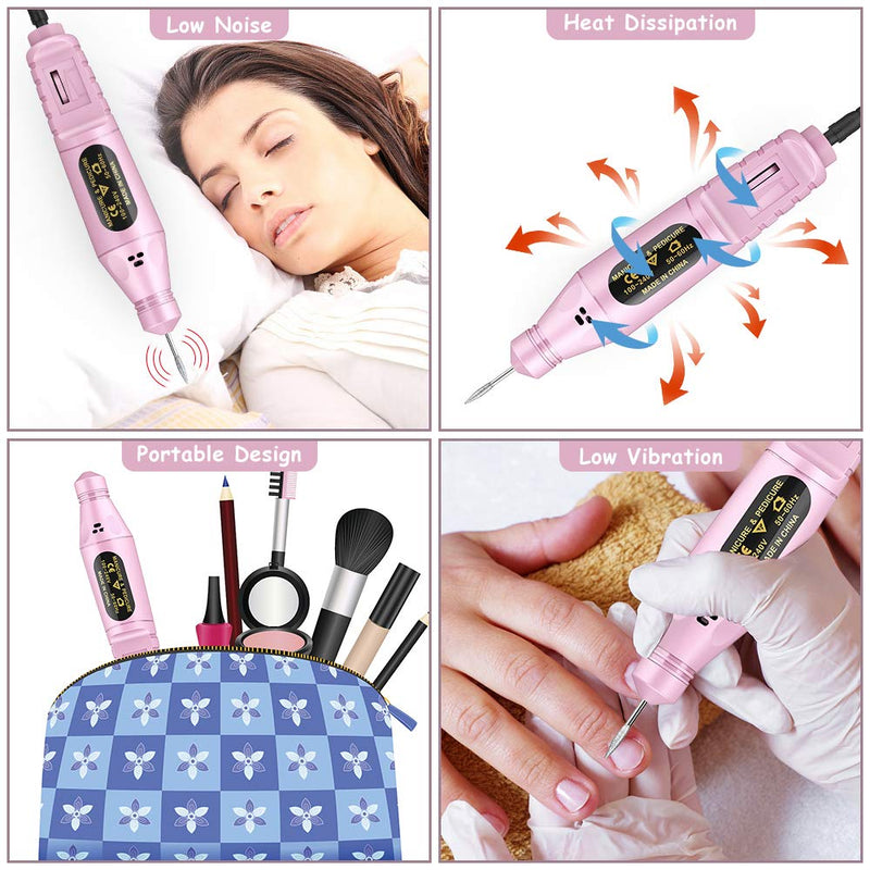 Portable Electric Nail Drill - Professional Efile Electrical Professional Nail File Kit for Acrylic, Gel Nails, Manicure Pedicure Polishing Shape Tools Design for Home Salon Use - BeesActive Australia