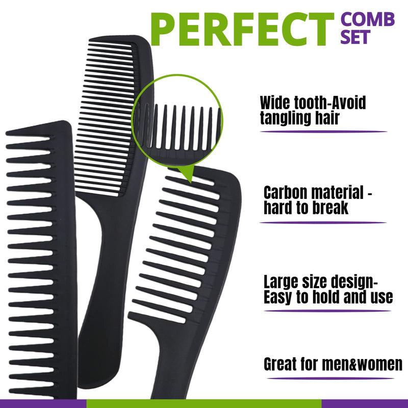 6PCS Large Wide Tooth Comb Set Detangling Shower Hair Comb Professional Carbon Fiber Cutting Comb for Women and Men's Wet Dry Curly Long Hair Anti Static Heat Resistant Comb Reduce Hair Loss and Breakage - BeesActive Australia