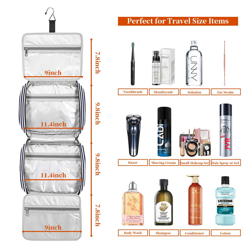 Hanging Travel Toiletry Bag, Large Capacity Wash Bag Waterproof Cosmetic Bag Makeup Organizer with 4 Compartments & 1 Sturdy Hook for Women/Men Blue - BeesActive Australia