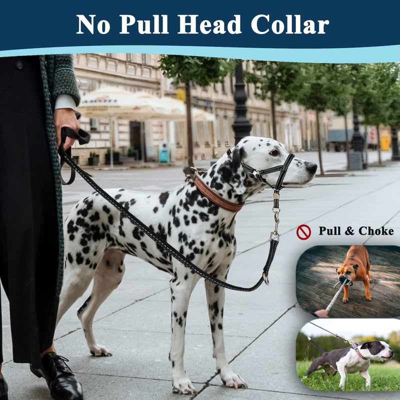 Dog Head Collar, No Pull Soft Head Halter with Safety Clip for Heavy Pullers, Durable Dog Training Halter Stops Pulling for Walking Medium Large Dogs Black - BeesActive Australia